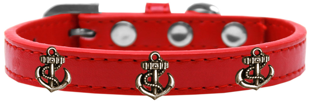 Bronze Anchor Widget Dog Collar Red Size 18